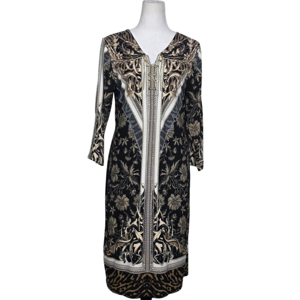JM Collection Black wPrinted Pattern, Midi Dress, Size Medium